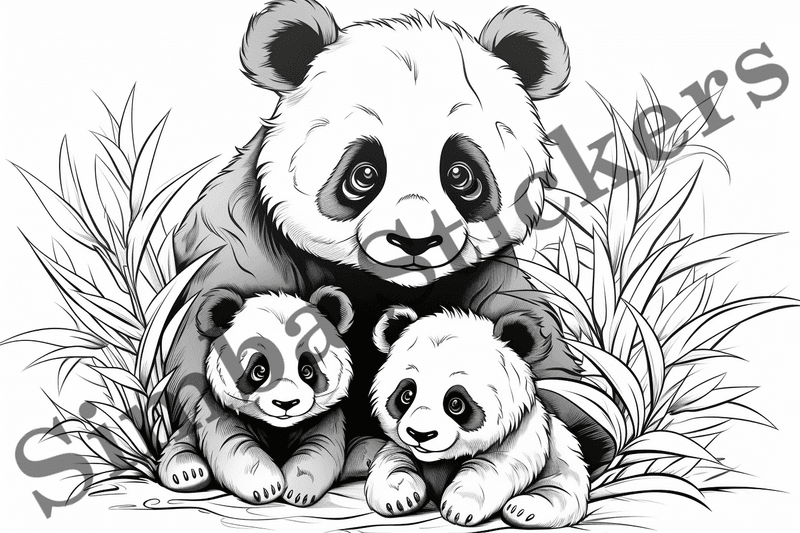 Colouring pages, bundle of pandas, 10 images, ecxuux