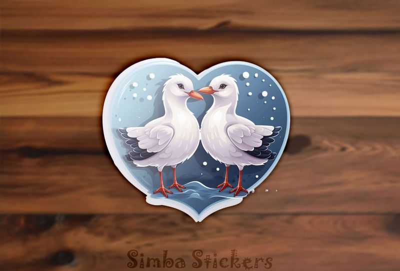 Seagulls in love in blue bubbly Valentine&#x27;s heart, 87nycs