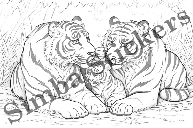 Colouring pages, bundle of tigers, 25 images