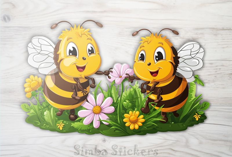 Bees buzzing around daisy flowers romantically