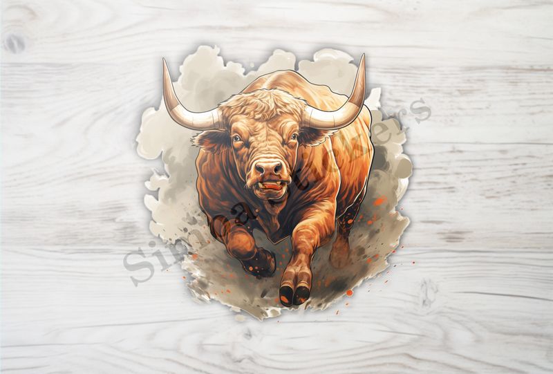 Bull running, oil painting