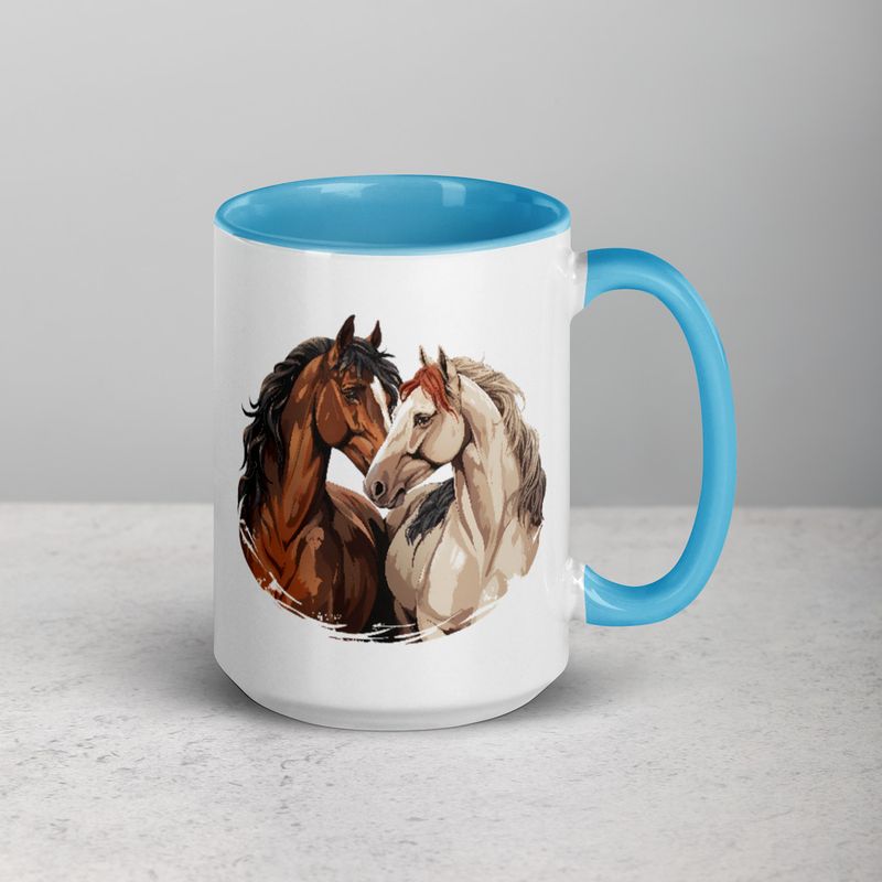 White Ceramic Mug with Color Inside, 11&amp;15oz, Horses nose-to-nose, jbgjpy