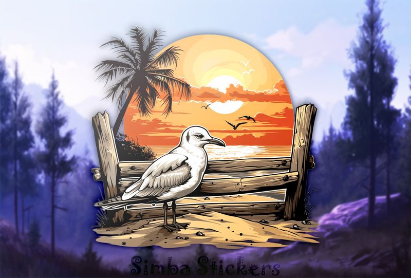 Seagull on sand at sunset, j5lguj