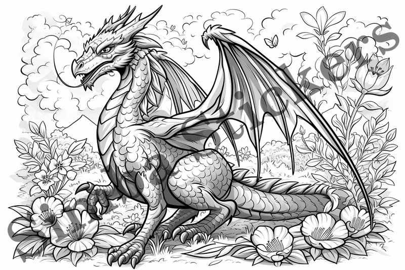 Colouring pages, bundle of dragons, 25 images
