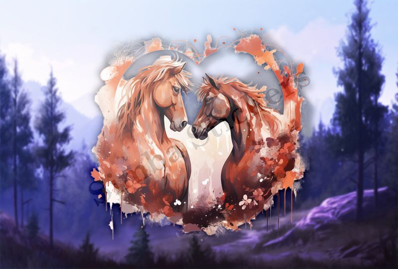 Horses in love, watercolour