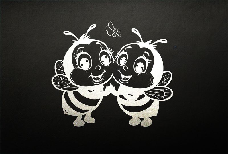 Bees holding hands and smiling, outline art