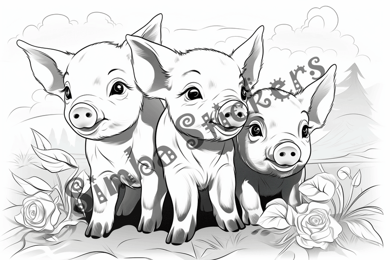 Colouring pages, bundle of pigs, 25 images