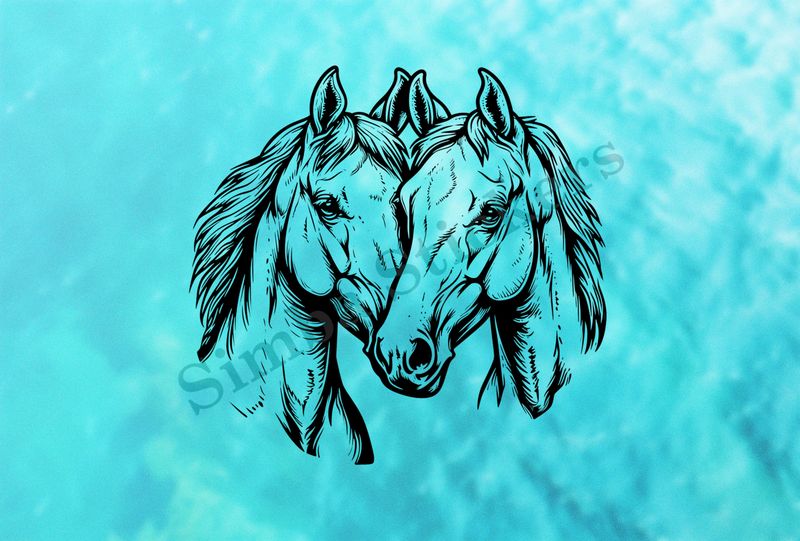 Horses in love, bust, outline art