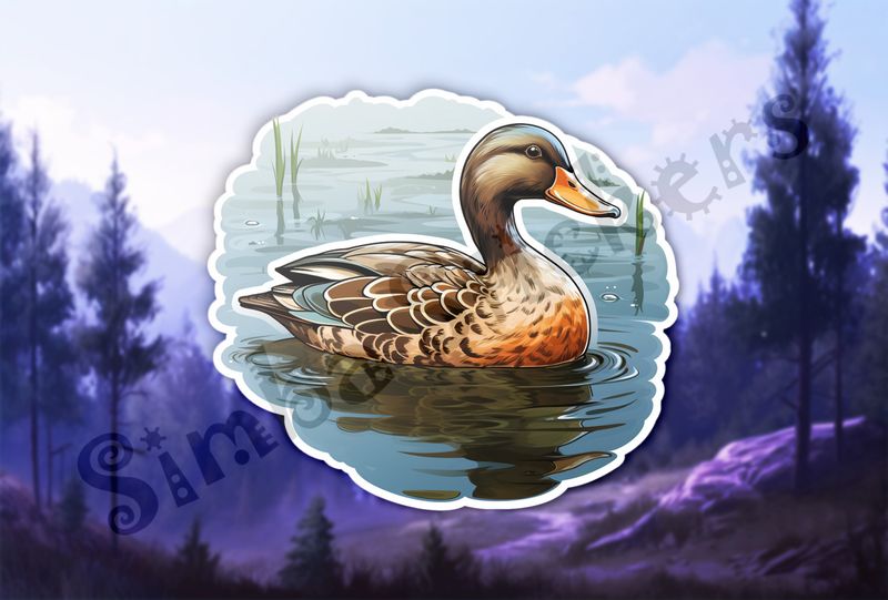 Male duck floating in a pond