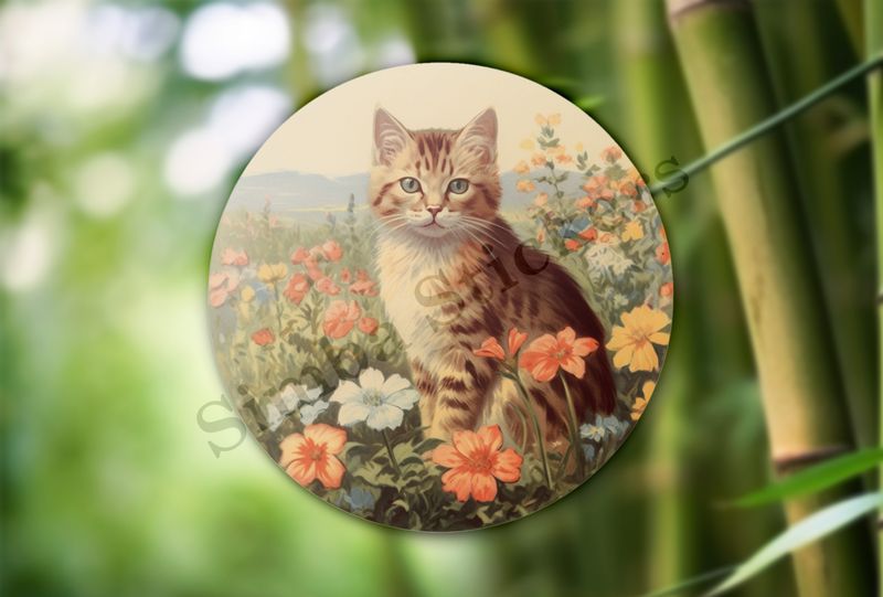 Vintage cat in flower field