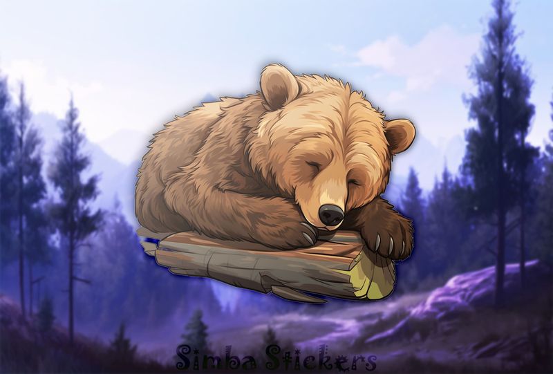 Bear sleeping peacefully on a log, ilr598