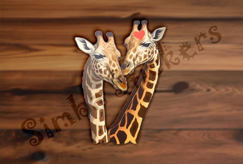 Giraffes in love in the Savanna, with Valentine&#x27;s heart on forehead