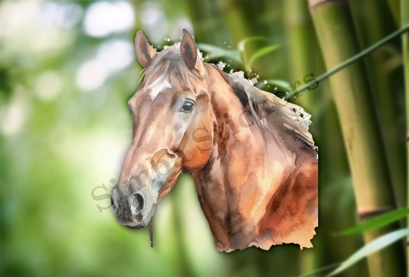 Brown horse , neck up, watercolour