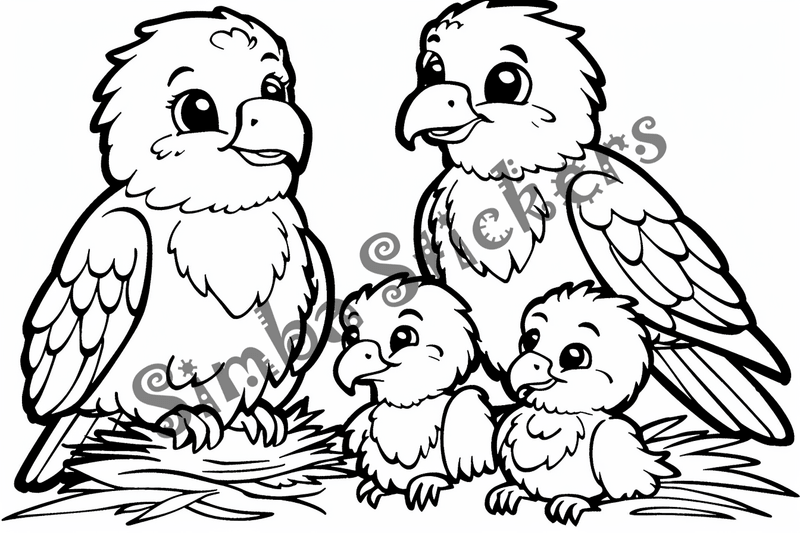 Colouring pages, eaglets or with eaglets, 10 images