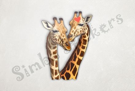 Giraffes in love in the Savanna, with Valentine&#x27;s heart on forehead