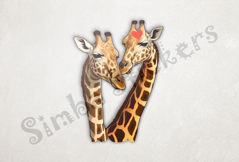 Giraffes in love in the Savanna, with Valentine&#x27;s heart on forehead