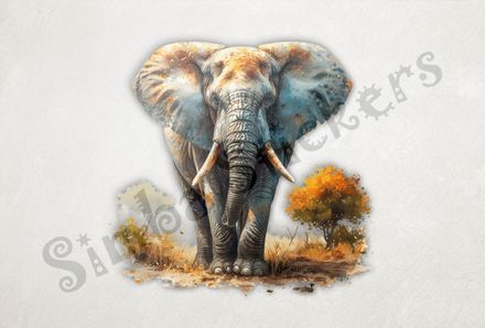 Elephant in brown grass, watercolour, rwl1rr