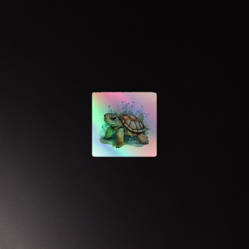 Kiss-Cut Holographic Stickers, Tortoise walking and splashing, watercolour 