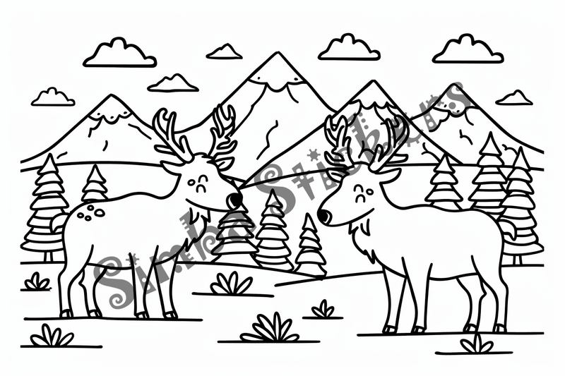 Colouring pages, bundle of elks, 25 images