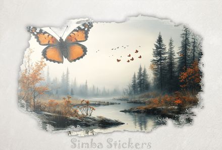 Butterfliy floating above a river, vintage, h4h6qc