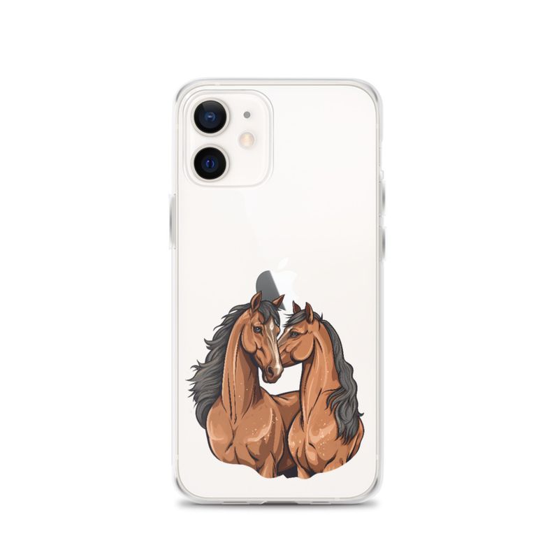 Clear Case for iPhone, Two brown horses snuggling, tdwcyd