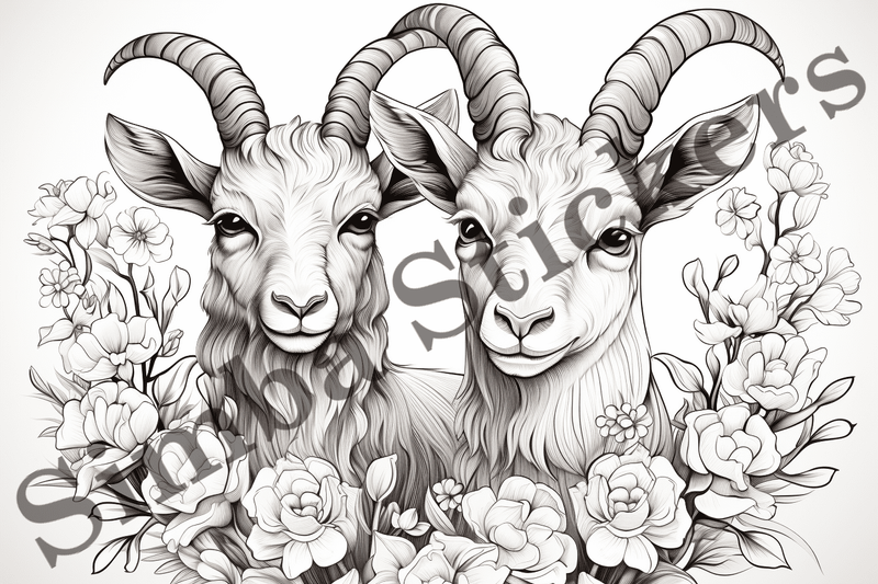 Colouring pages, Bundle of goats in love, 10 images