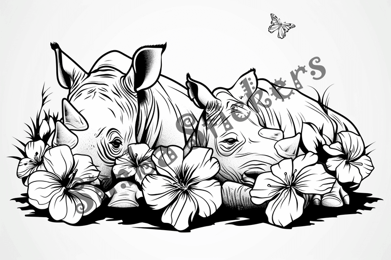 Colouring pages, bundle of rhinos in love, 25 images