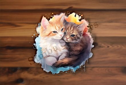 Cats cuddling, watercolour