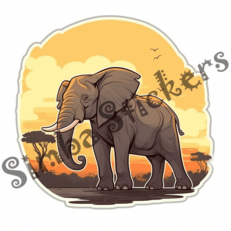 Elephants at sunrise or sunset, sticker-style, image set, 25 images, orxvzg