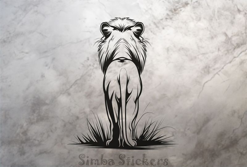 Lion standing, seen from the back, outline art, yg3nsy