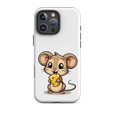 Tough Case for iPhone, Small Mouse happily licking large chunk of cheese, pqapy6