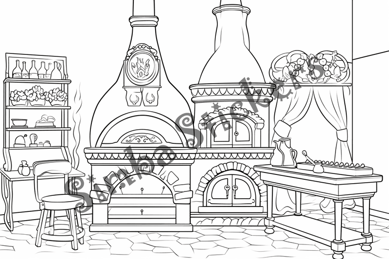Colouring pages, bundle of house kitchens, 25 images