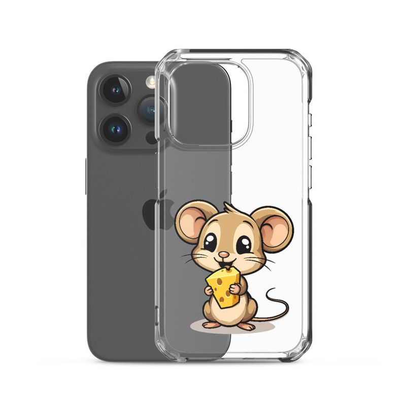 Clear Case for iPhone, Small Mouse happily licking large chunk of cheese, pqapy6