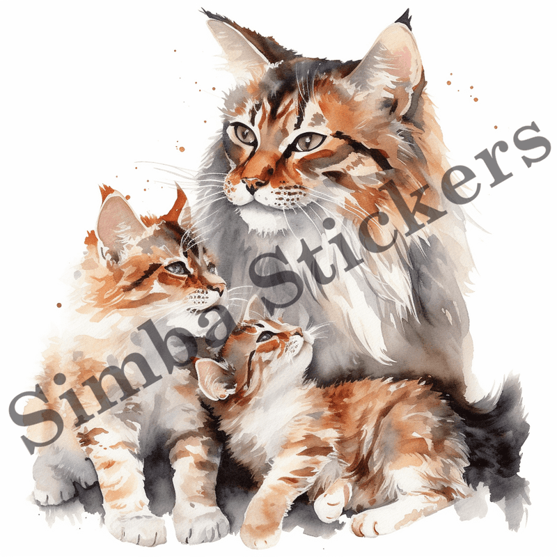 Maine Coon mother with kittens, image set, 10 images