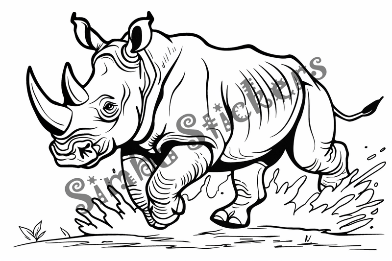 Colouring pages, bundle of rhinos running, 10 images