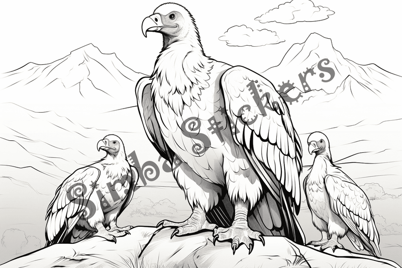 Colouring pages, bundle of vultures 2, 25 images, nffnc2