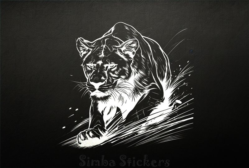 Lioness on the hunt, outline art, nvpfxh