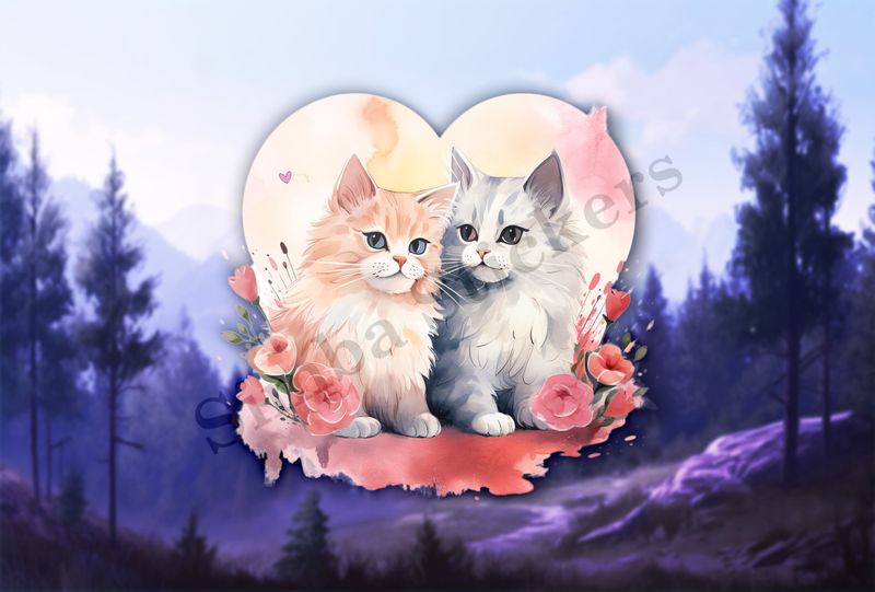Cats in love, watercolour