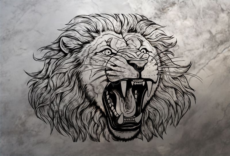 Lion roaring, head, outline art