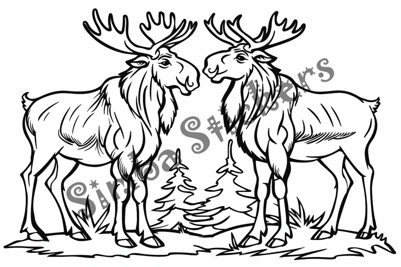 Colouring pages, Bundle of cute moose in love, 25 images