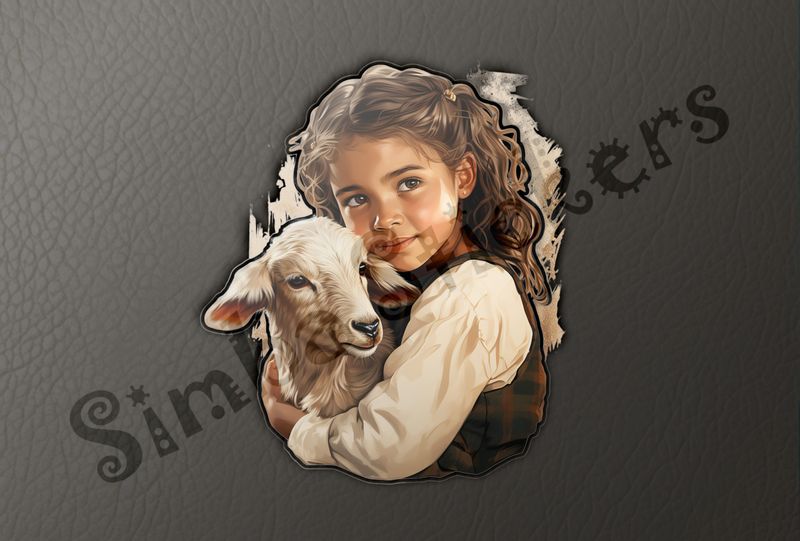 Goat kid in small girl&#x27;s embrace