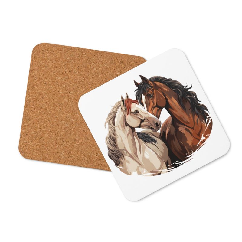 Cork-Back Coaster, Horses nose-to-nose, jbgjpy, mirrored