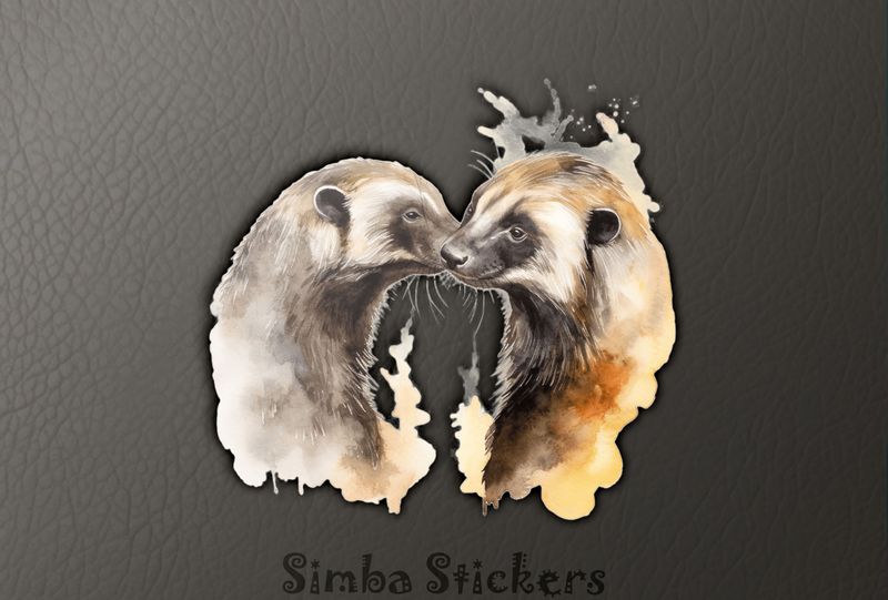 Honey Badgers nose-to-nose in love , watercolour, dpbnhn