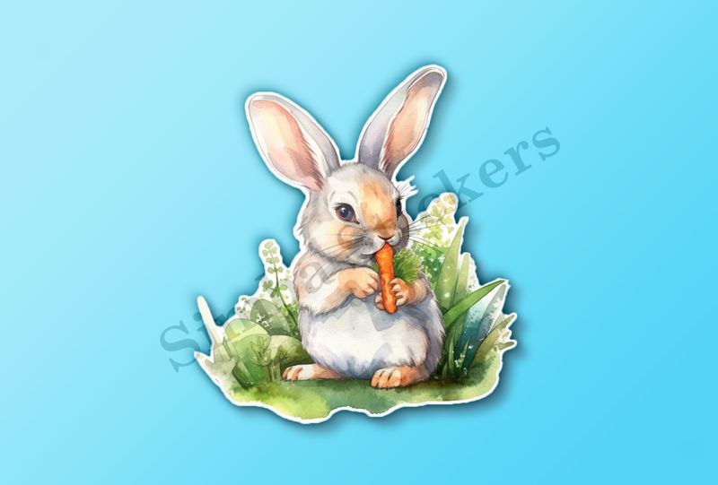 Rabbit eating a carrot, watercolour