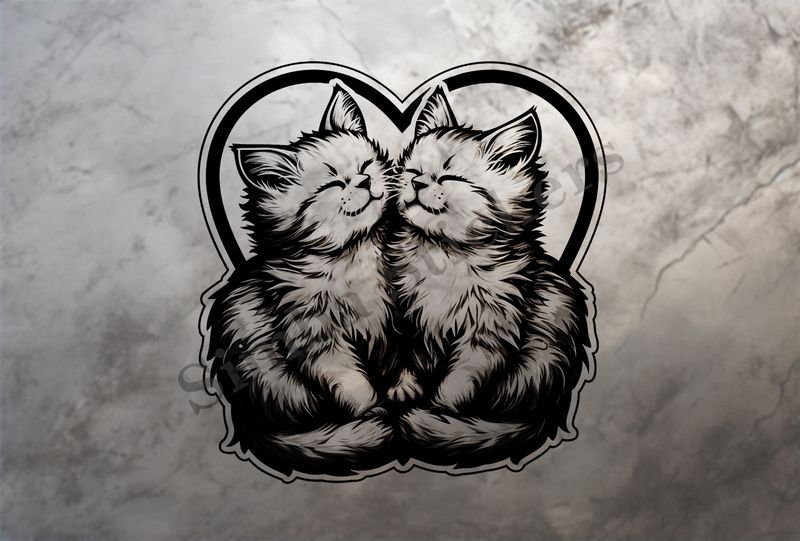 Cat kittens, romantic, outline art