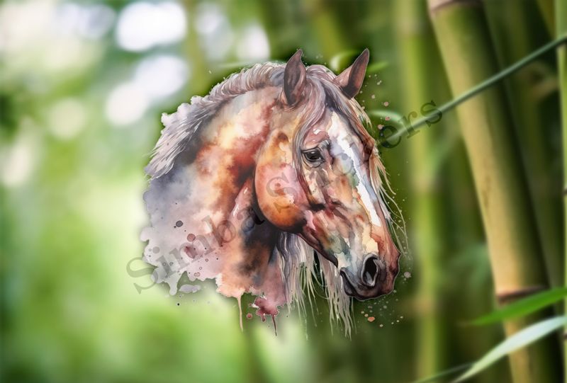 Brown horse , head, watercolour, phhkxo