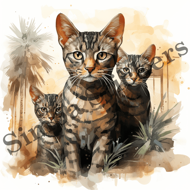 Egyptian Mau cat, watercolour, image set, 10 images