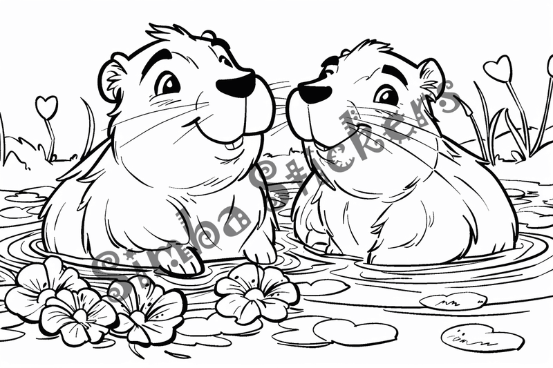 Colouring pages, bundle of capybaras in love, 25 images