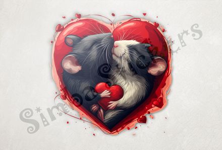 Mice in love holding small Valentine&#x27;s heart, inside larger heart