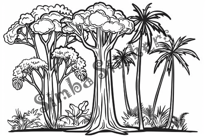 Colouring pages, bundle of Equatorial Rainforest landscape, 25 images